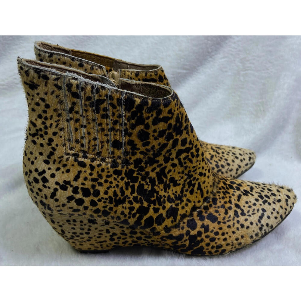 Matisse Nugent Wedge Leopard Real Calf Hair Leather Ankle Boots Booties Sz 6.5 M